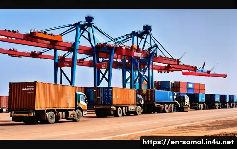 소말릴란드로 수출 가능한 상품 - **Prompt: "A panoramic, dynamic shot of the modernized Berbera Port in Somaliland at dawn, bustling ...