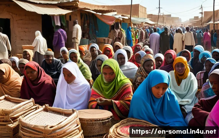 소말릴란드의 주요 언론 매체 - **Somaliland Morning Buzz: Print and Radio in the Market**
A vibrant, photo-realistic depiction ...