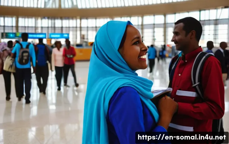 소말릴란드 주요 공항과 항공사 - **Prompt:** A bustling and vibrant scene inside Hargeisa Egal International Airport's main terminal ...