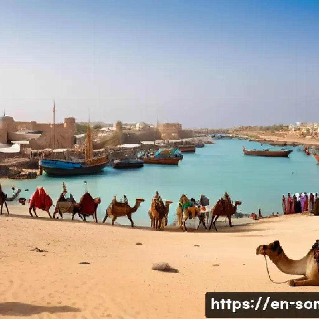 소말릴란드와 유럽의 식민지 역사 - A detailed historical scene depicting the bustling port city of Berbera in the late 19th century, sh...