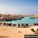 소말릴란드와 유럽의 식민지 역사 - A detailed historical scene depicting the bustling port city of Berbera in the late 19th century, sh...