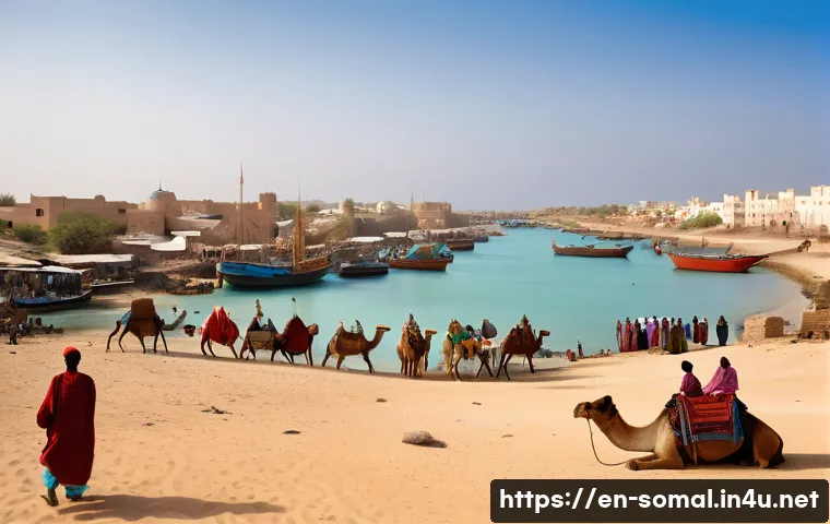 소말릴란드와 유럽의 식민지 역사 - A detailed historical scene depicting the bustling port city of Berbera in the late 19th century, sh...